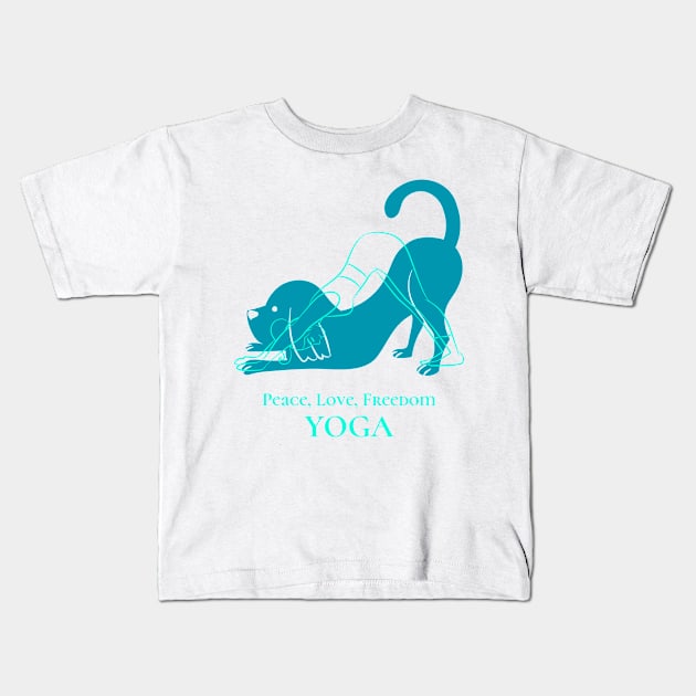 Peace, Love, Freedom, Yoga Kids T-Shirt by Dosiferon